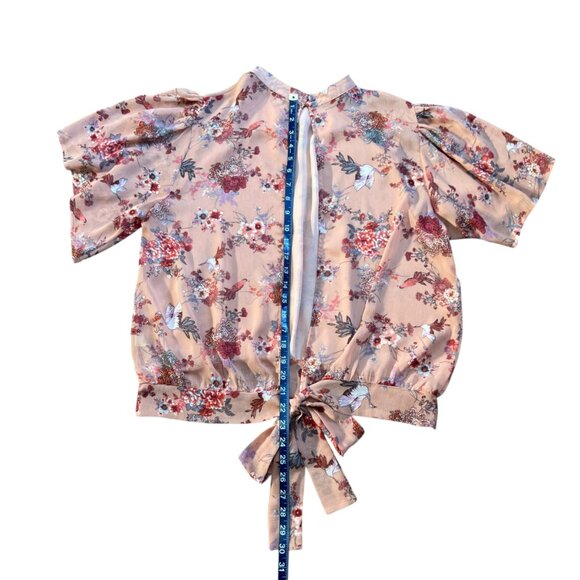 Gimmicks by BKE Buckle Ruffle Open Tie Back Boho Floral Top - Large - Picture 13 of 16
